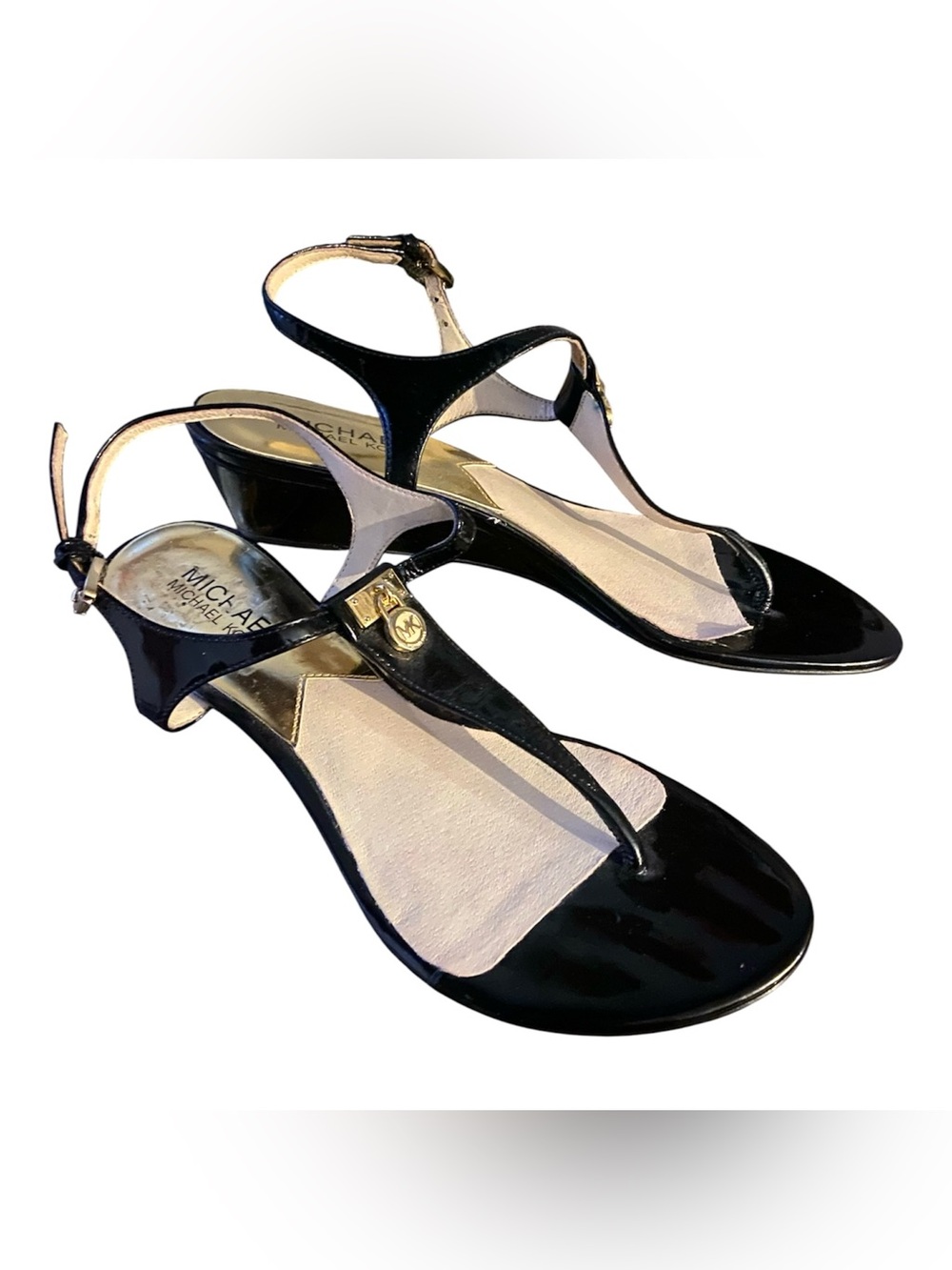 Michael Kors Black Patent T-Strap Sandals